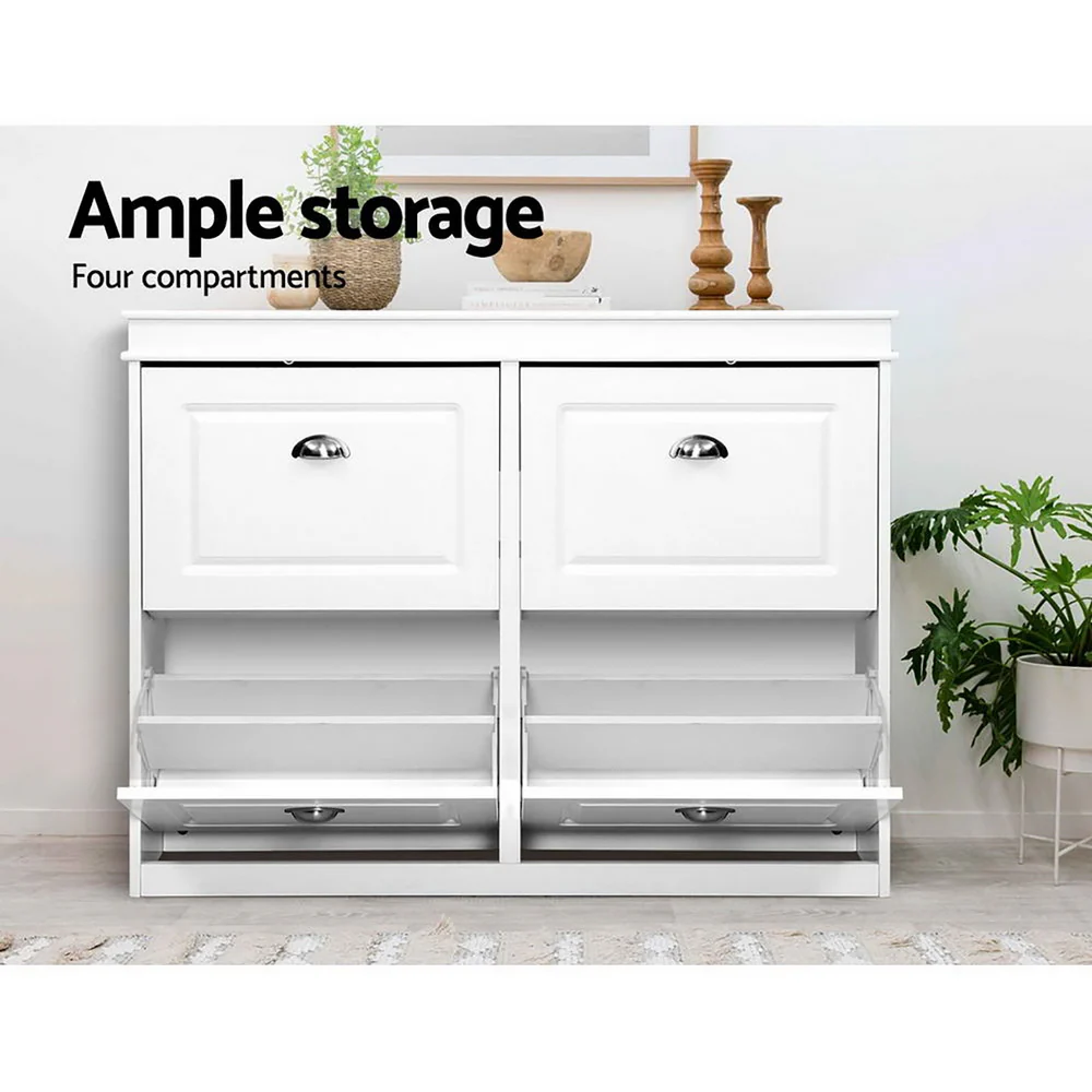 Artiss Shoe Rack Cabinet 24 Pairs 4-tier White Paul - Image 6