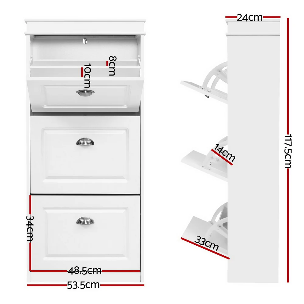 Artiss Shoe Rack Cabinet 18 Pairs 3-tier White Sena - Image 3