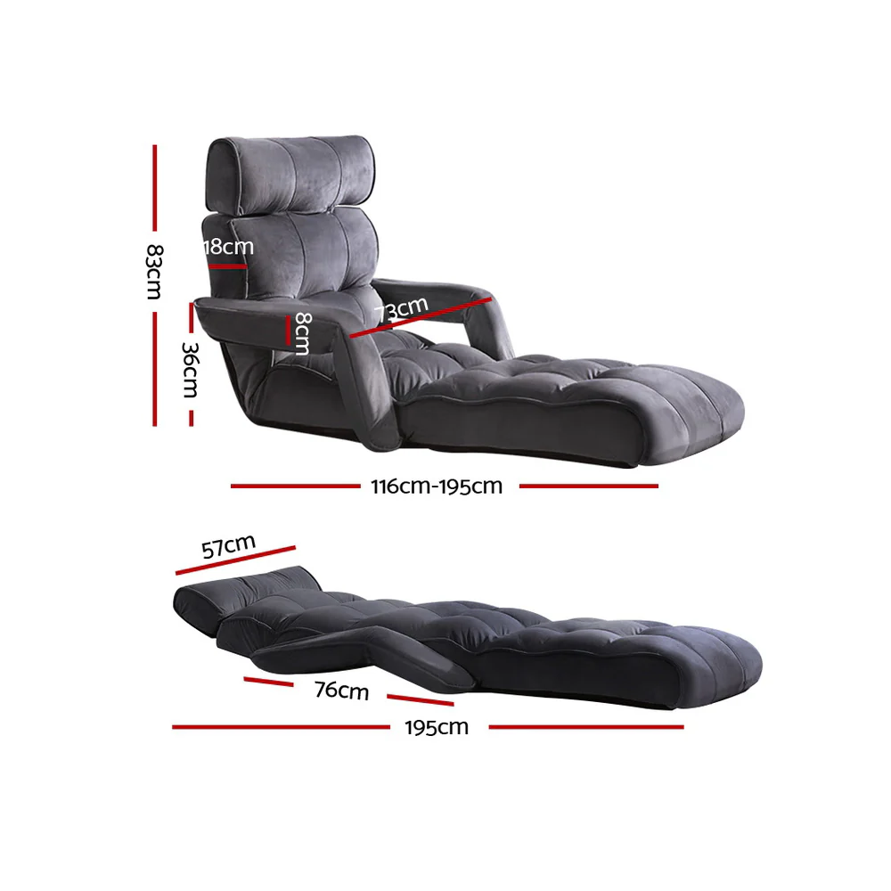 Artiss Floor Lounge Sofa With Armrest Flocking Fabric Charcoal - Image 3