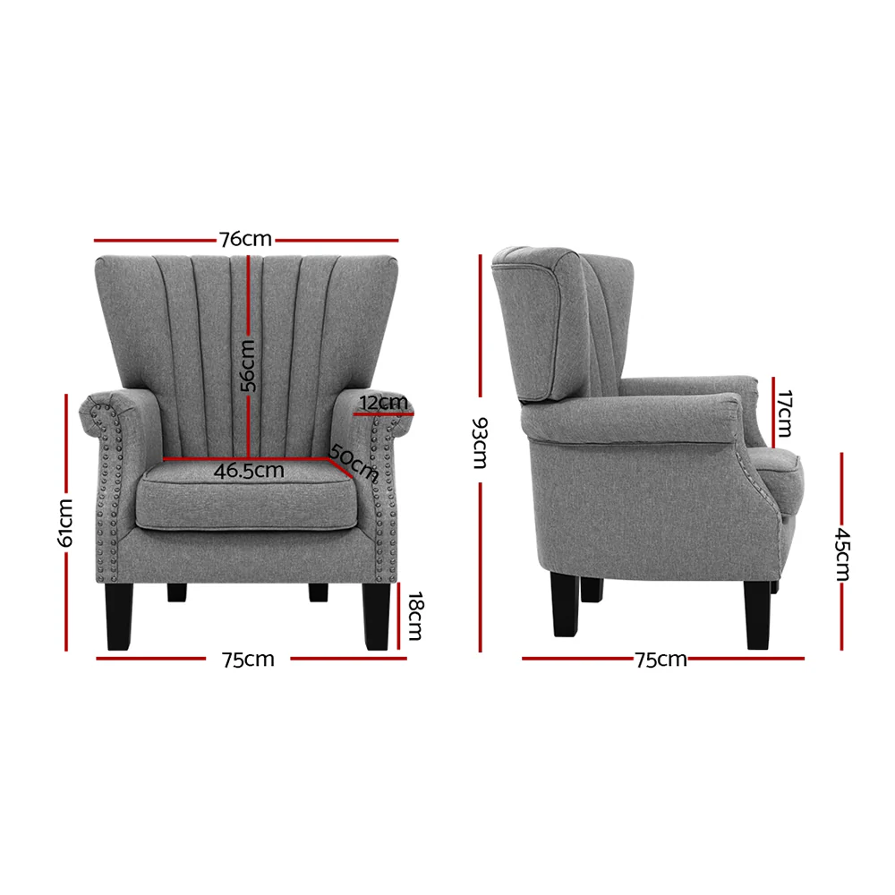 Artiss Floor Lounge Sofa With Armrest Flocking Fabric Charcoal - Image 4