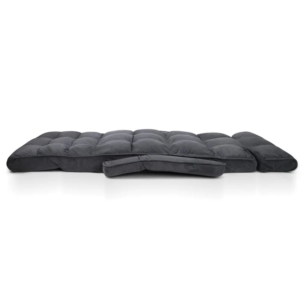Artiss Floor Lounge Sofa With Armrest Flocking Fabric Charcoal - Image 5