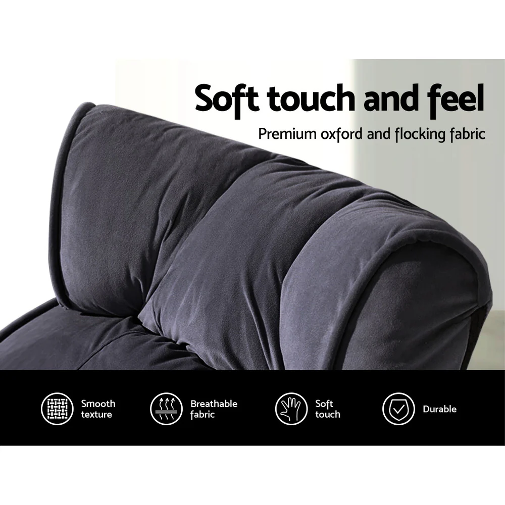 Artiss Floor Lounge Sofa With Armrest Flocking Fabric Charcoal - Image 8