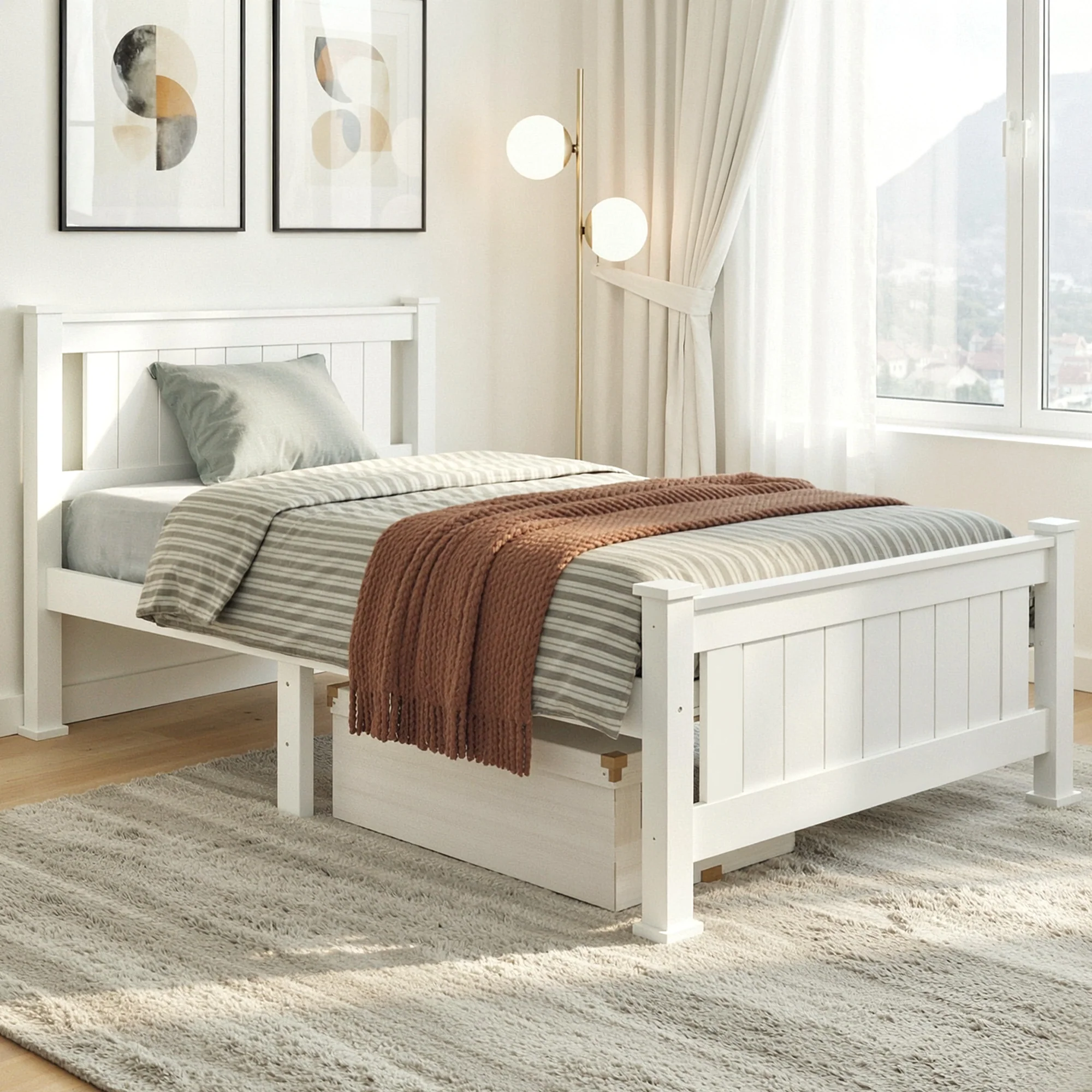 Artiss Bed Frame Single Size Wooden White RIO