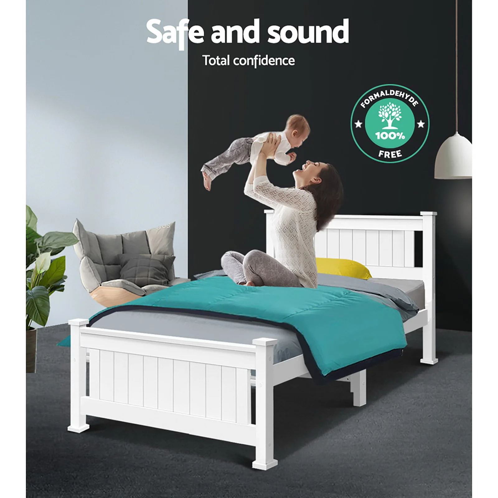 Artiss Bed Frame Single Size Wooden White RIO - Image 10