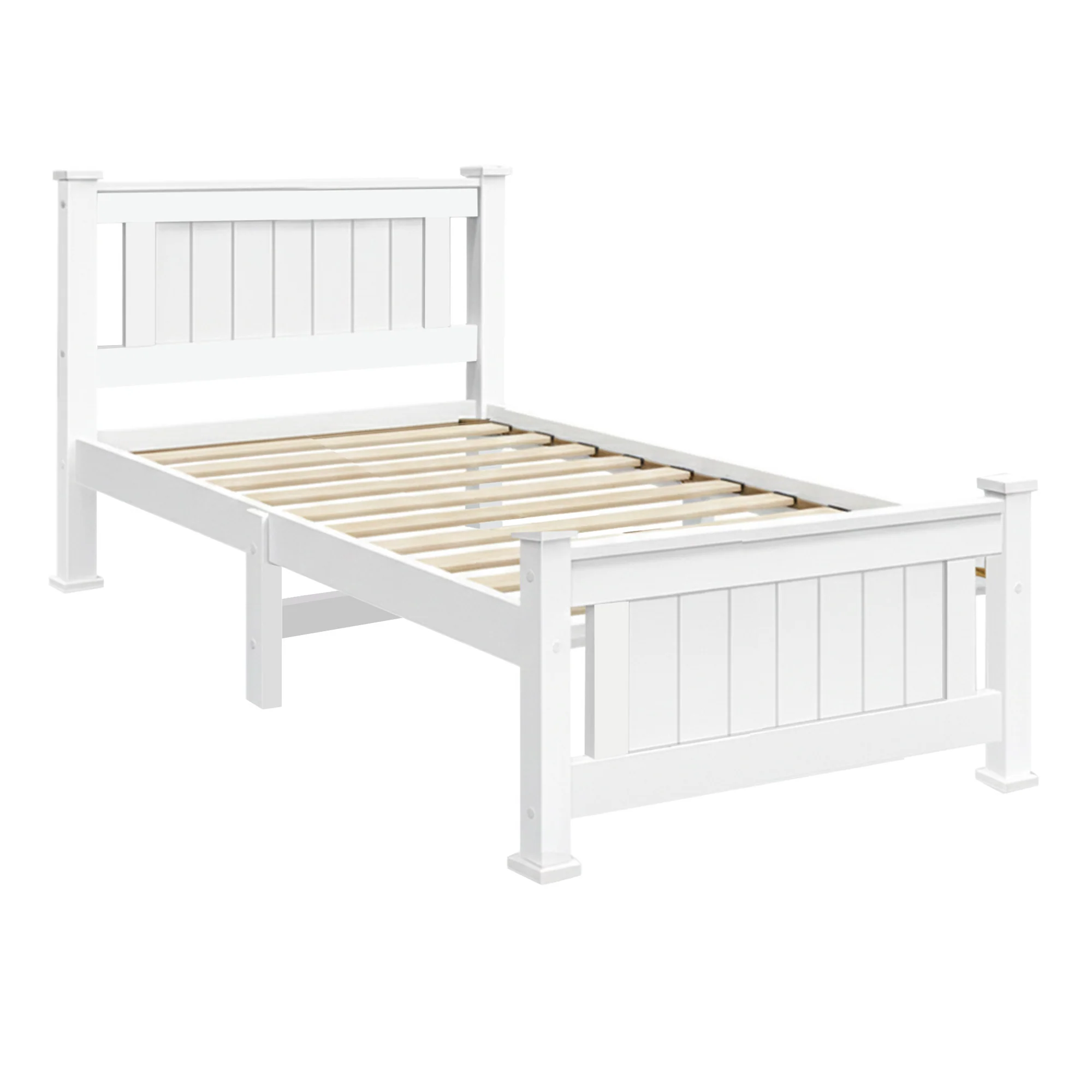 Artiss Bed Frame Single Size Wooden White RIO - Image 2
