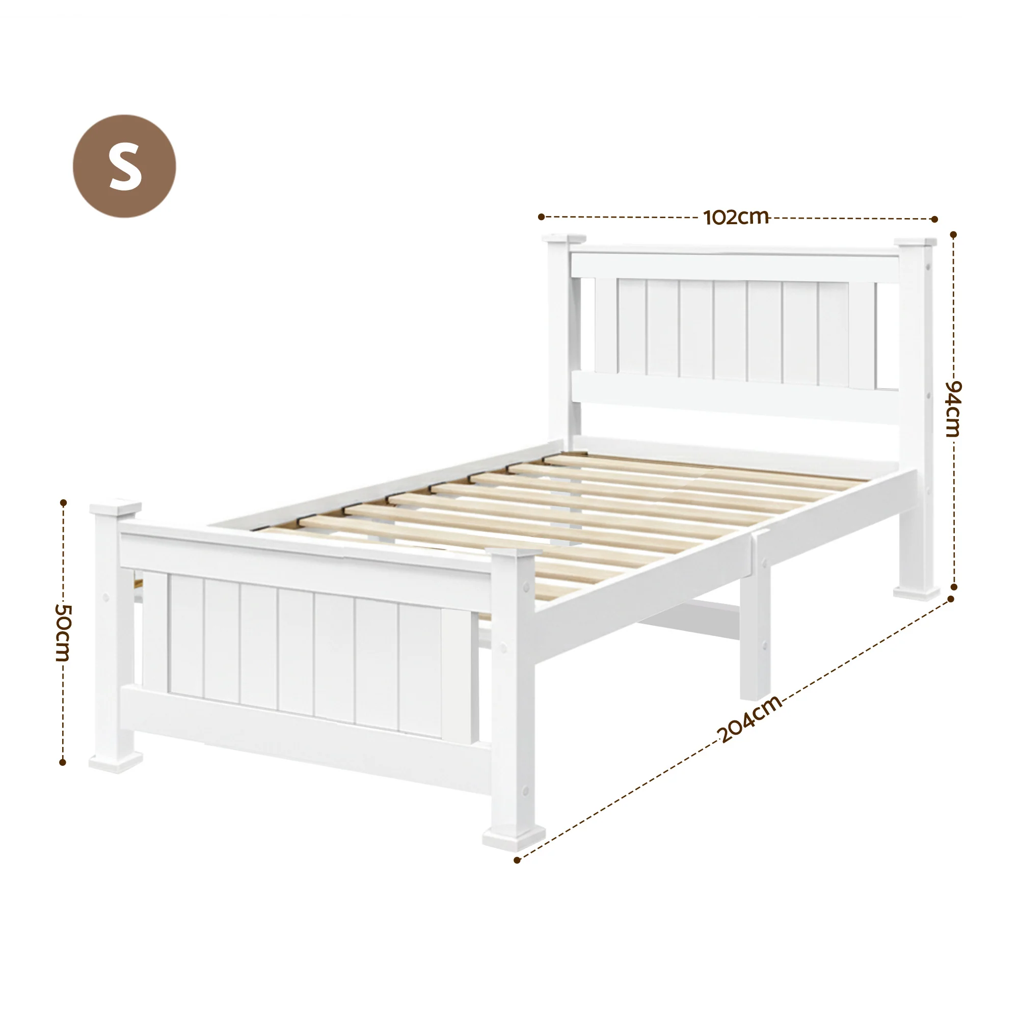 Artiss Bed Frame Single Size Wooden White RIO - Image 3