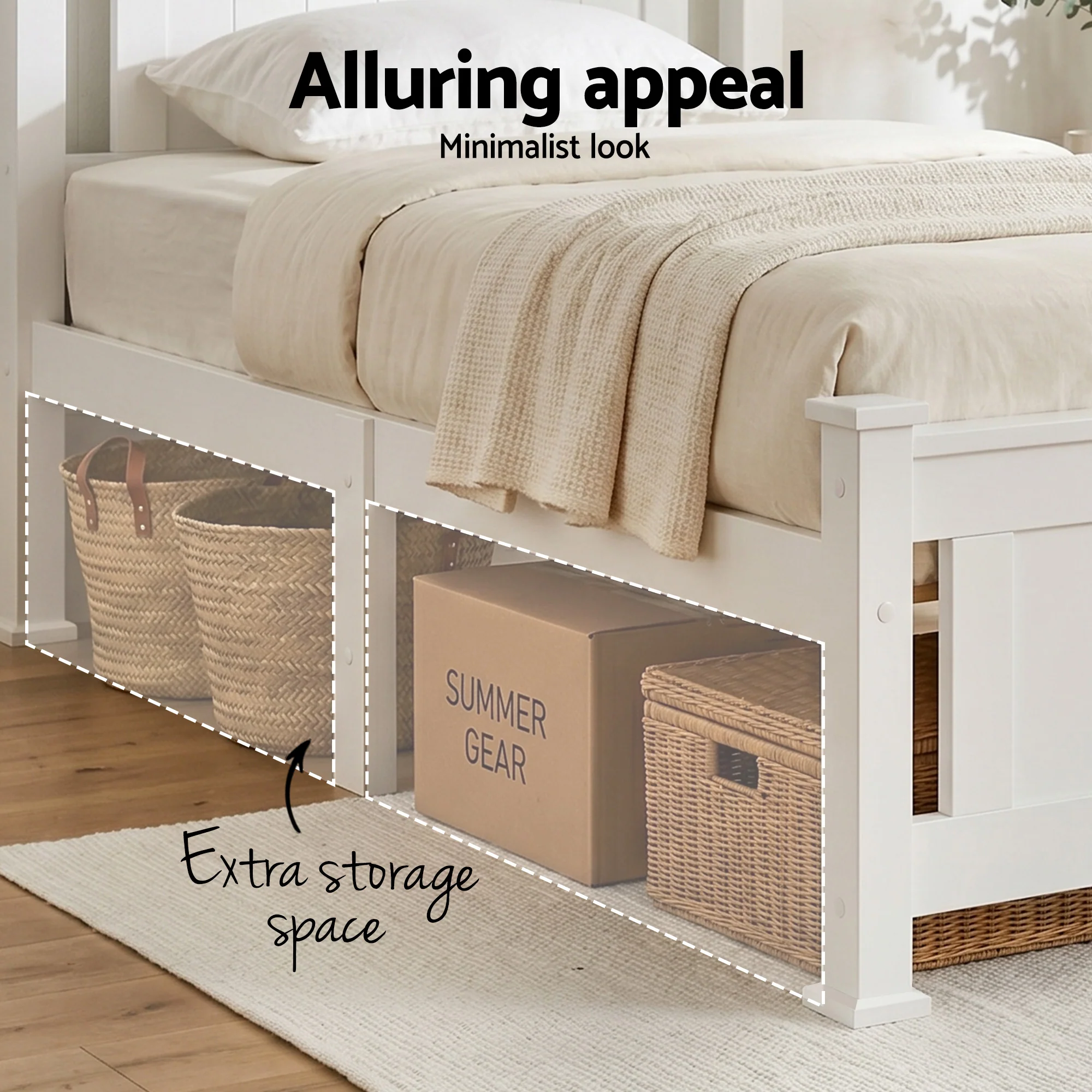 Artiss Bed Frame Single Size Wooden White RIO - Image 5