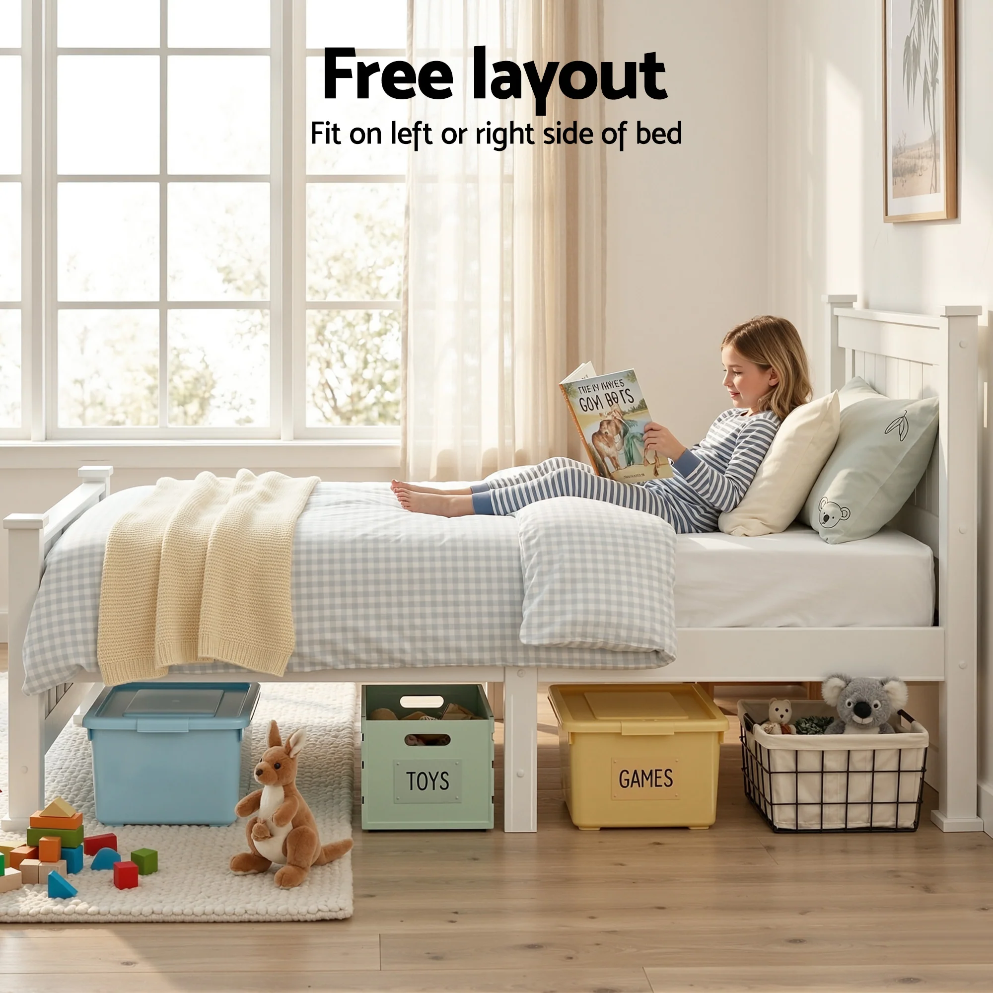 Artiss Bed Frame Single Size Wooden White RIO - Image 7
