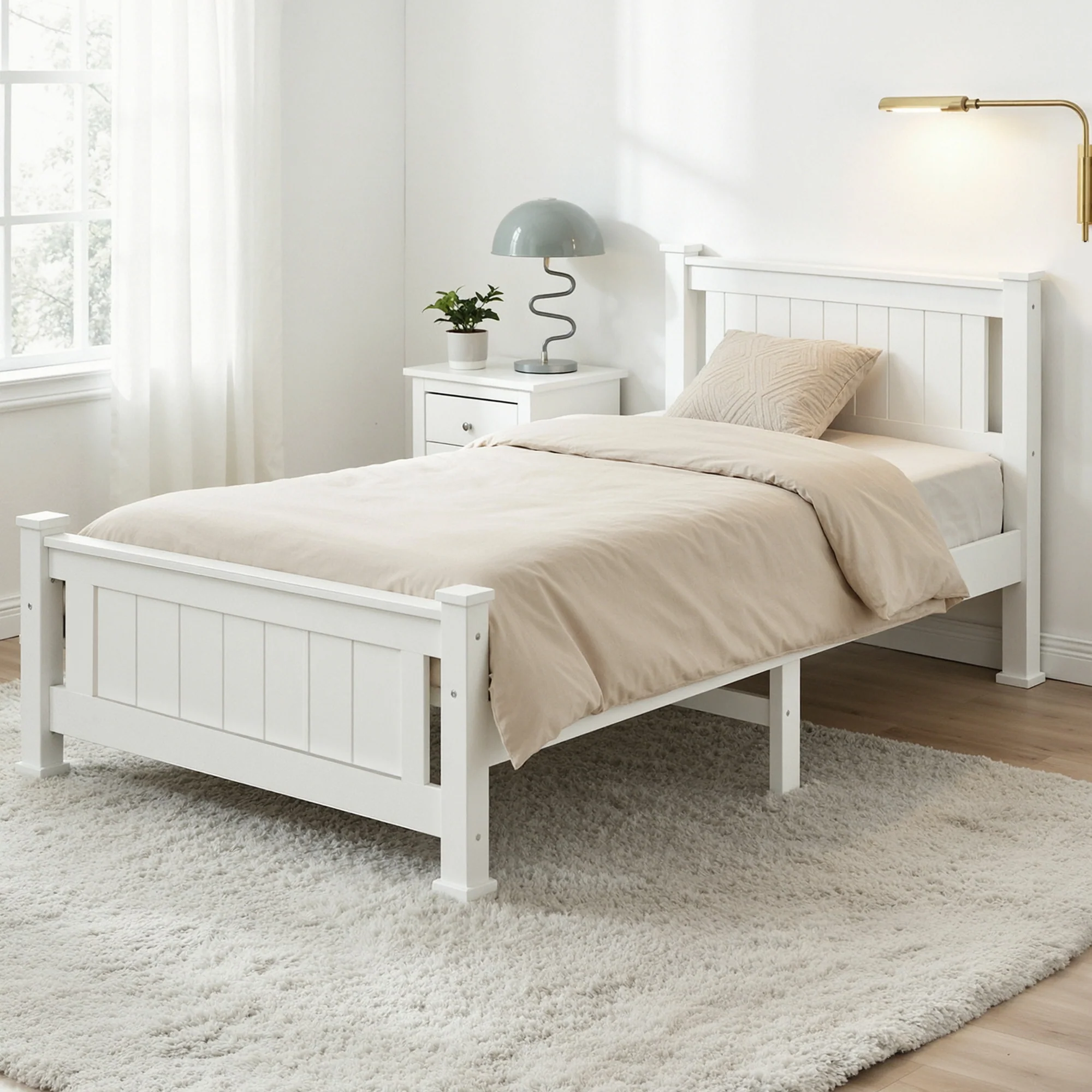 Artiss Bed Frame Single Size Wooden White RIO - Image 8