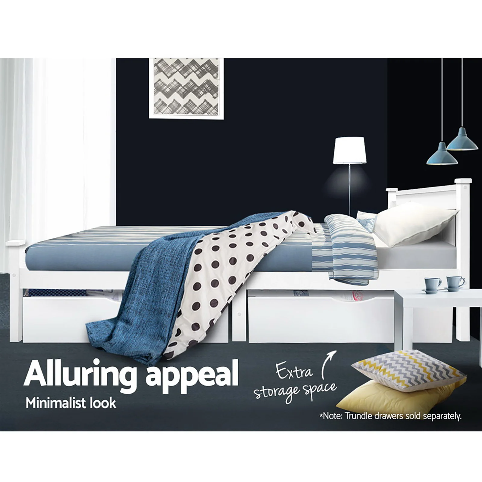 Artiss Bed Frame Single Size Wooden White RIO - Image 9