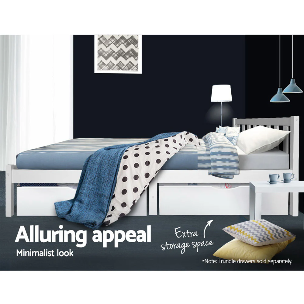 Artiss Bed Frame Single Size Wooden White SOFIE - Image 6