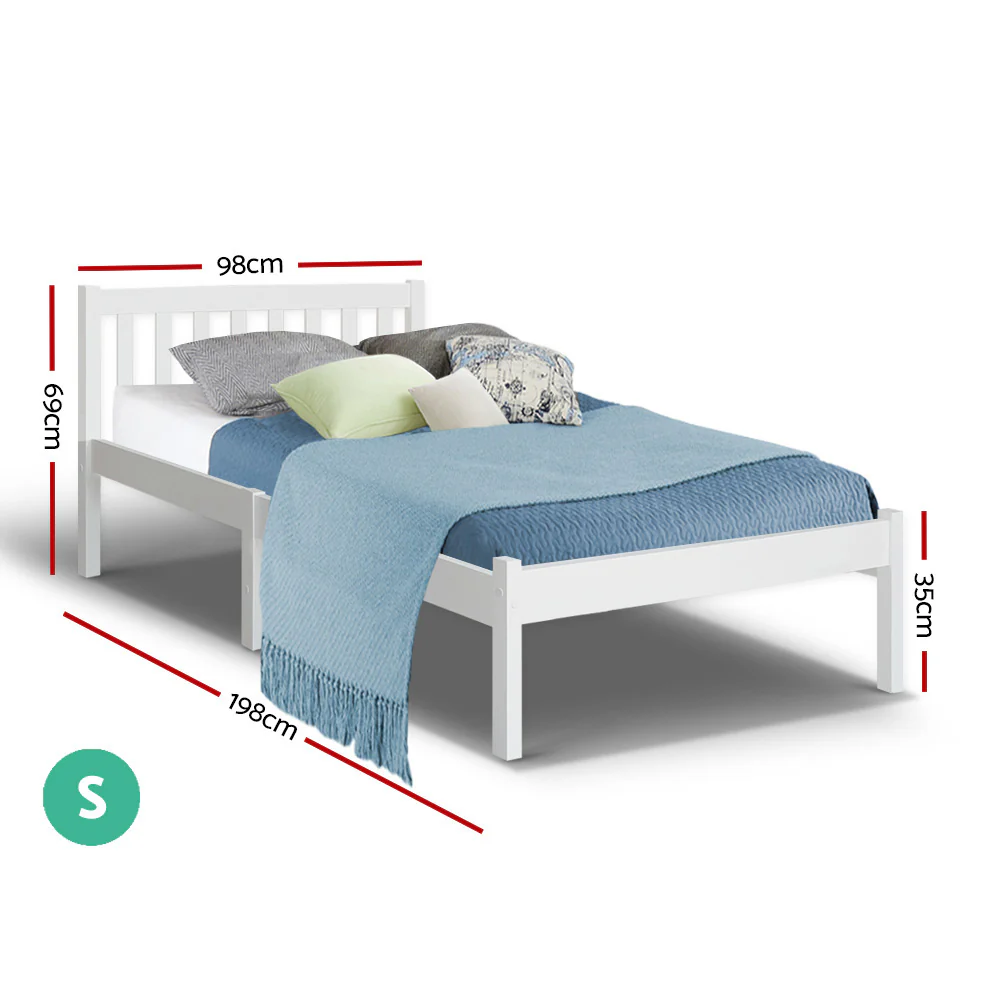 Artiss Bed Frame Single Size Wooden White SOFIE - Image 7