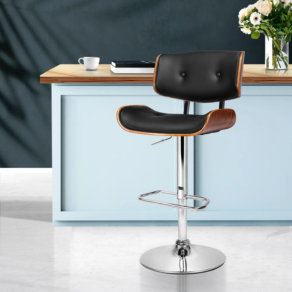 Artiss Bar Stools Gas Lift Leather Black - Image 9