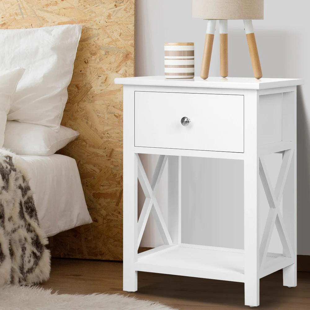 Artiss Bedside Table 1 Drawer with Shelf - EMMA White - Image 2