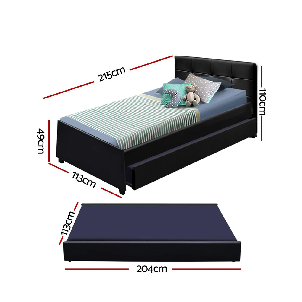 Artiss Bed Frame King Single Size Trundle Daybed Black - Image 2