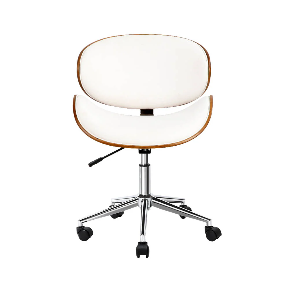 Artiss Wooden Office Chair Leather Seat White - Image 3