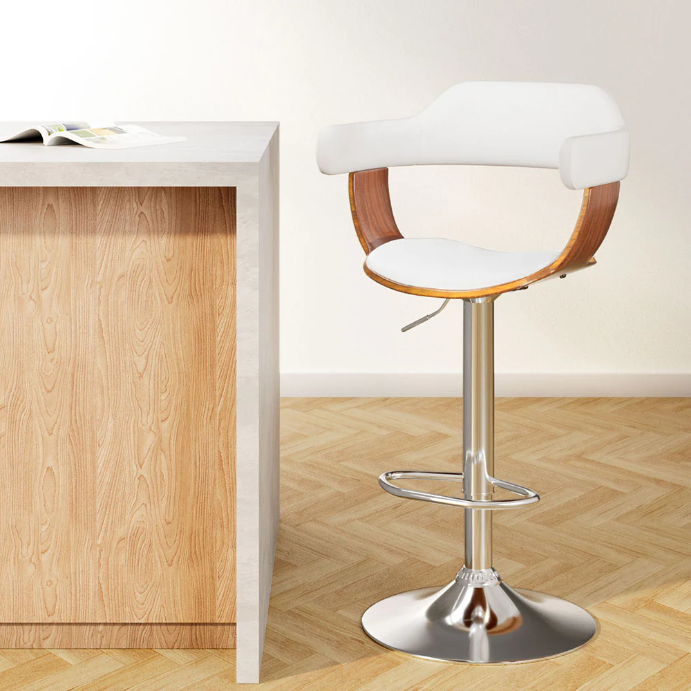 Artiss Bar Stools Gas Lift Leather w/Armrest White - Image 7